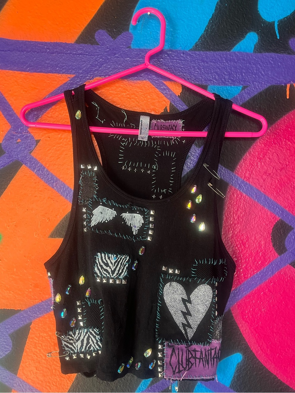 Handmade DIY NeonGoth Punk Patch Black Tanktop
